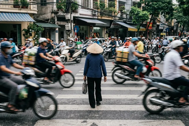 Travel From Hanoi To Haiphong Local Traffic Tips 4 Crossing the street slowly and steadily through motorbike traffic