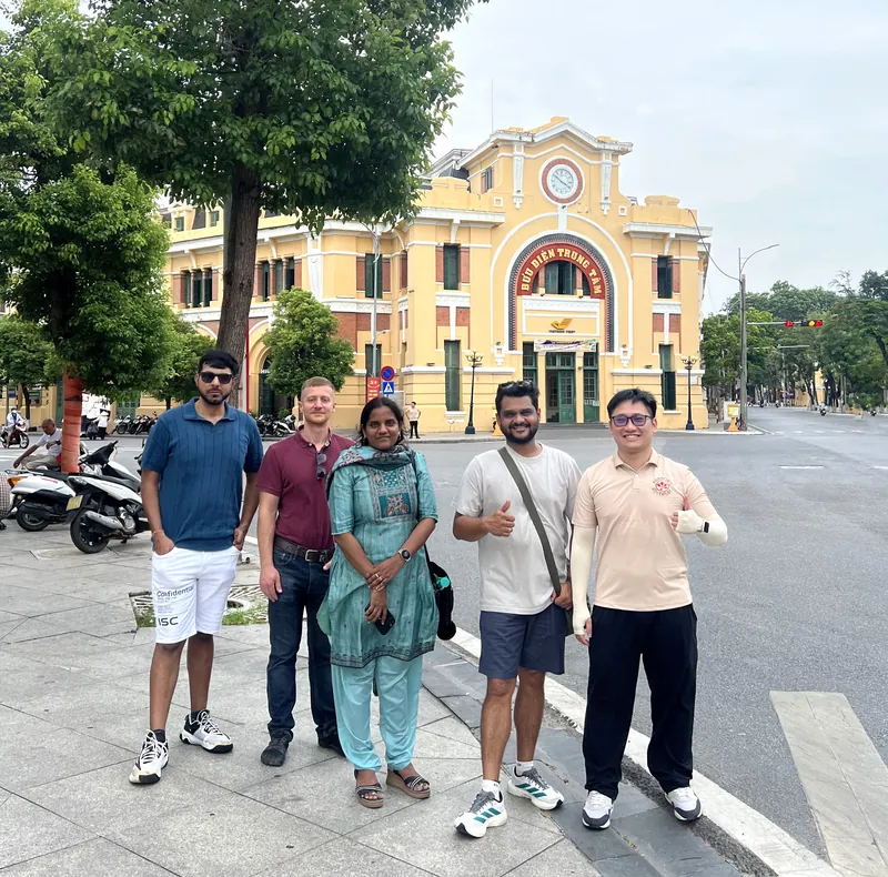 Tour group in front of the French colonial Haiphong City Post Office